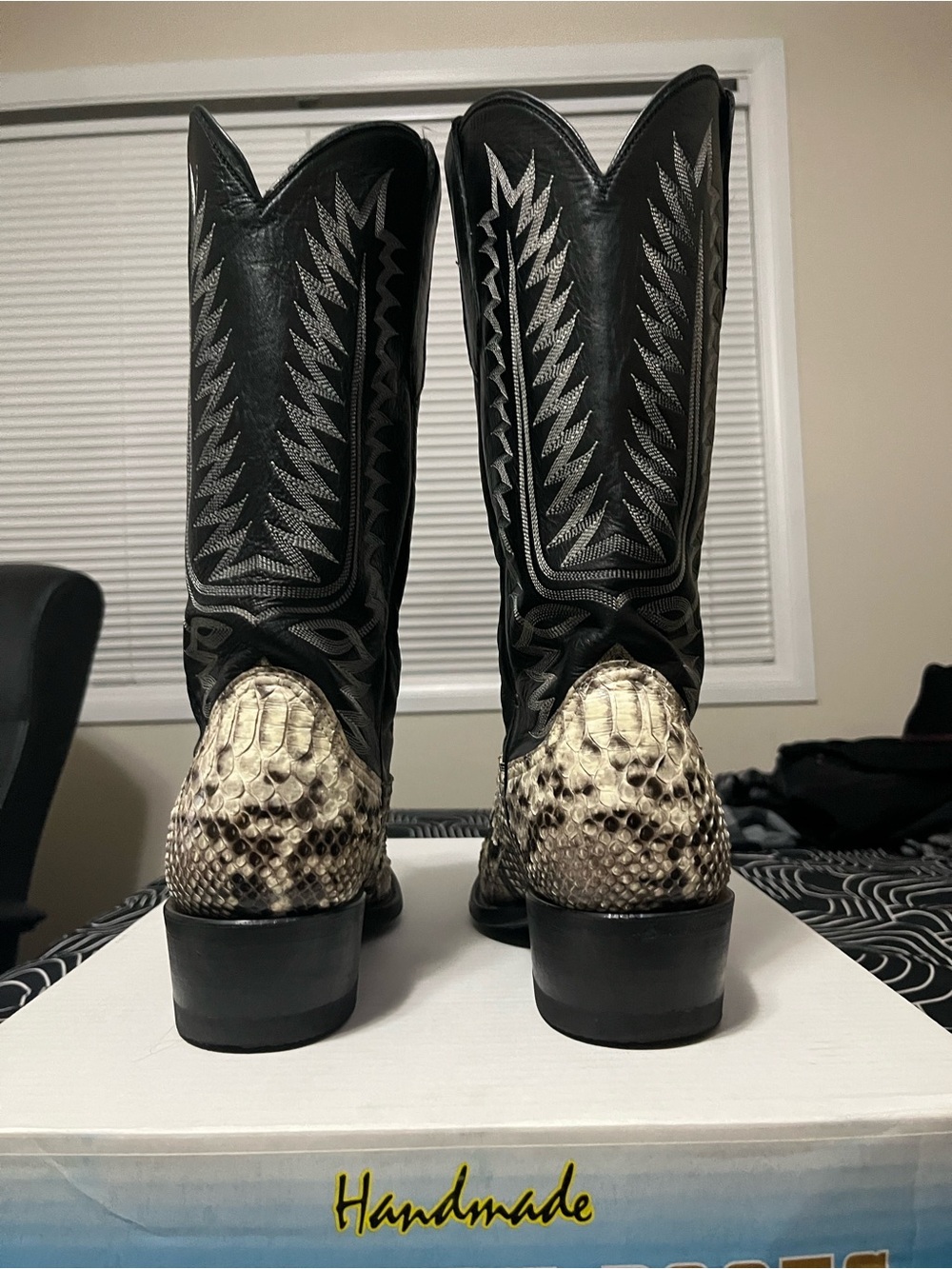 Cowtown Black Shaft Snakeskin Vamps Western Boots - Picture 5 of 8